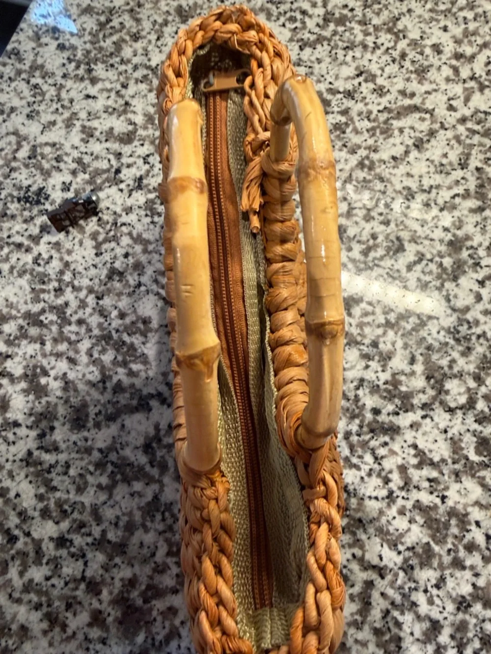 White Stag Woven Straw Tote in Natural Tan with Bamboo Handles - Picture 5 of 9